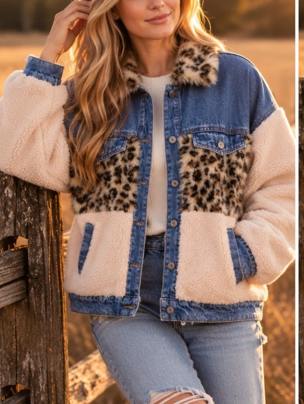 Leopard Panel Sherpa Denim Wild Side Jacket